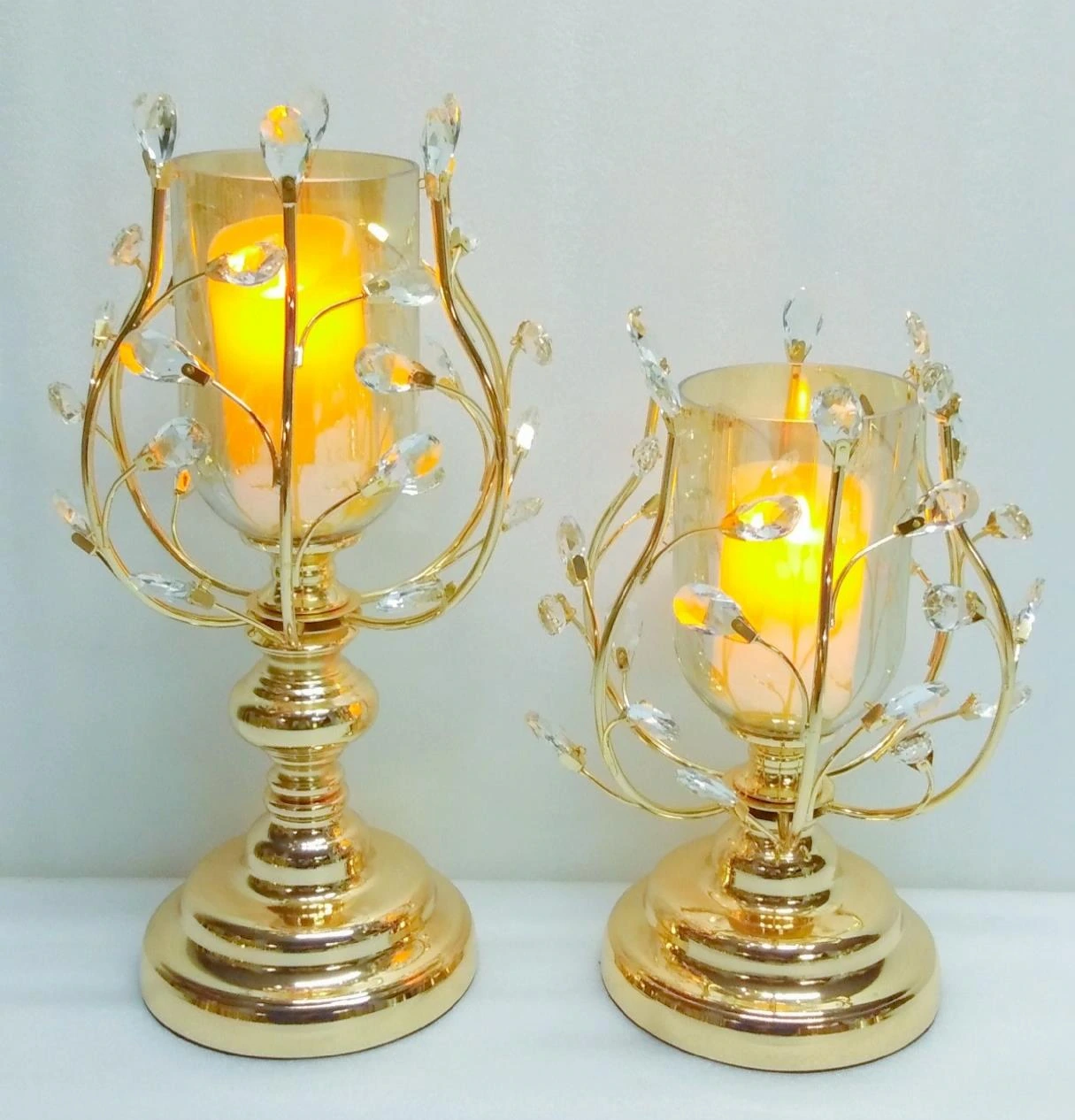 Metal Candle Holder Lotus with Long Glass 24x24x40 cm